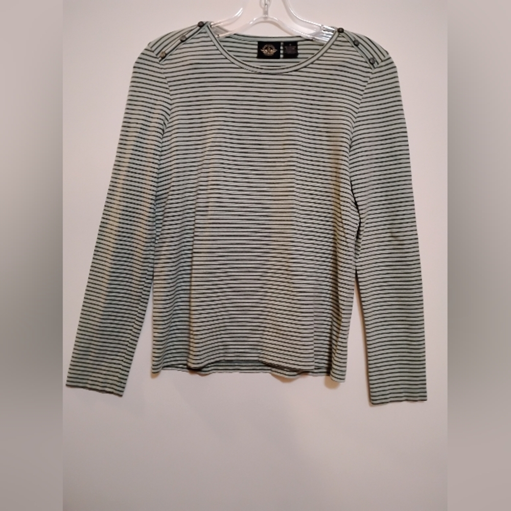 DOCKERS L.S.&Co Green Brown White Stripes Long Sleeve Top S 95%Cotton 5%Lycra